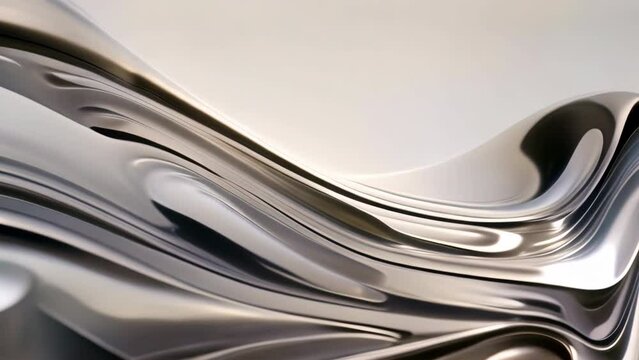 Silver metal fluid, glossy flowing chrome mirror water effect liquid abstract video background	

