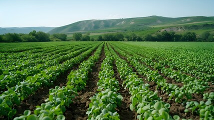 Fields of legumes rows of green bushes picture