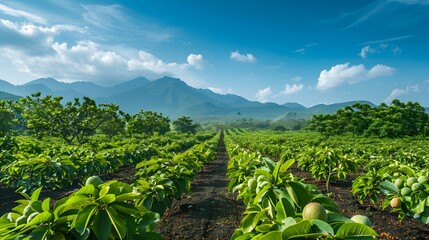 Obraz premium Guava fields and trees with large green fruits image