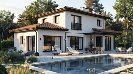Fototapeta premium A realistic 3D rendering of a house, representing the concept of real estate and property investment.
