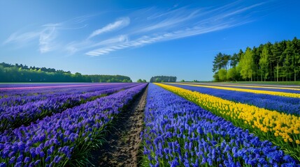 Fototapeta premium Fields of bluebells and bright blue and purple img