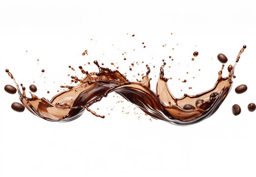 Coffee beans with espresso splash on white background, Close up of coffee bean, GenerativeAI, coffee espresso splash