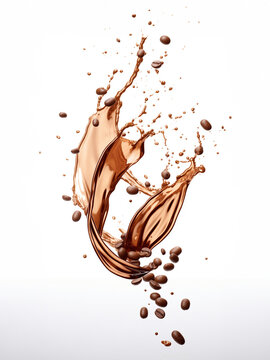 Coffee beans with espresso splash up on white background, Close up of coffee bean, GenerativeAI, coffee splash