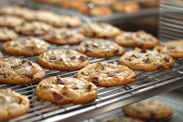 Freshly Baked Chocolate Chip Cookies on Rack
