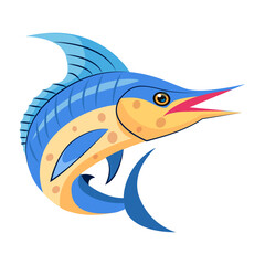 A flat style icon of sailfish cartoon 

