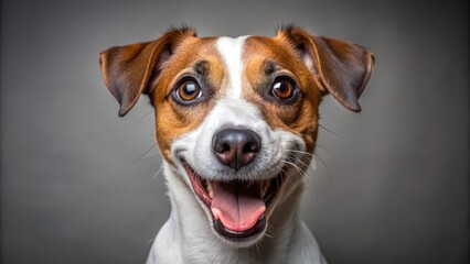 Adorable Jack Russell terrier displays comical expression, exuding playfulness and charm, showcasing lovable and humorous canine personality in studio setting.