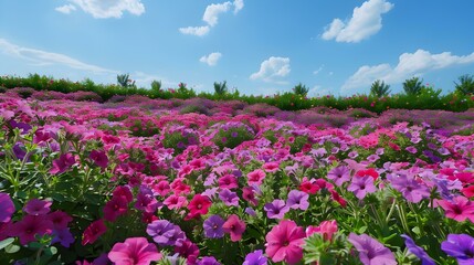 Fields of petunias and bright pink and purple image