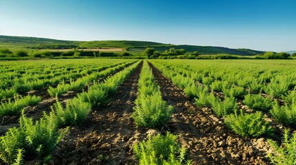 Fields of wormwood green bushes with small flowers picture