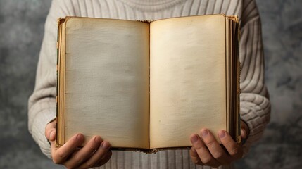 Creative Possibilities - Close-up of Hands Holding Blank Hardcover Book for Custom Text or Artwork