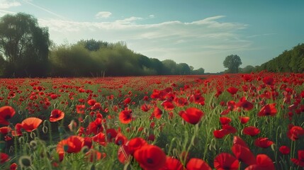 Obraz premium Fields of blooming poppies bright red flowers cover image