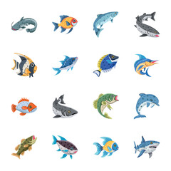 WebBundle of 16 Cute Underwater Fish Flat Icons 

