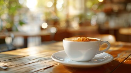 Fototapeta premium Cup of cappuccino on a wooden table