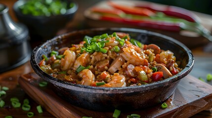 Fototapeta premium The jambalaya is rich and spicy with pieces image