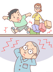 社会問題のイラスト - 騒音問題・集合住宅・近隣トラブル・近所迷惑