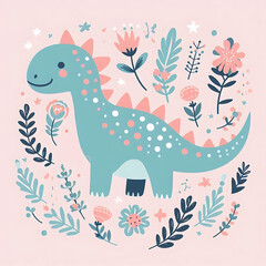 a cute print same less floral pattern dinosaur in pastel shade