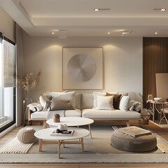 Living room with a sofa and a table with a vase of flowers on it