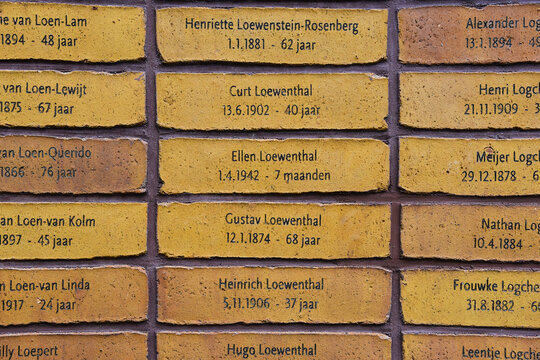 Amsterdam, the Netherlands. July 5th, 2024. The tablets of Anne Frank and her sister on the Holocaust names memorial in Amsterdam.
