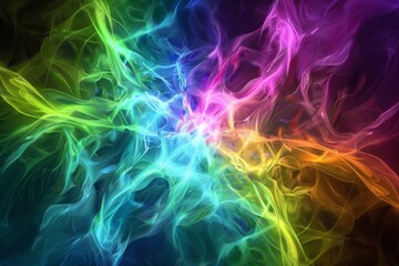 Fototapeta premium A dynamic fractal pattern in vivid colors like electric blue, neon green, and magenta, bursting outward from a central point. 