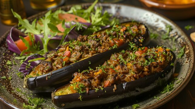 Melinzanas rellenas are stuffed eggplants filled with meat