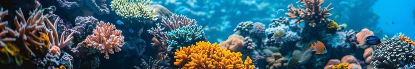 Obraz premium corals on the seabed widescreen background.