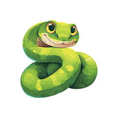 Fototapeta premium Vector green snake symbol of 2025 year cute illustration sticker isolated on white background. Chinese New Year 2025. Chinese zodiac snake symbol.
