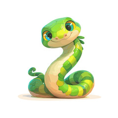 Fototapeta premium Vector green snake symbol of 2025 year cute illustration sticker isolated on white background. Chinese New Year 2025. Chinese zodiac snake symbol.