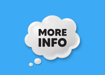 More info tag. Comic speech bubble 3d icon. Navigation sign. Read description symbol. More info chat offer. Speech bubble comic banner. Discount balloon. Vector