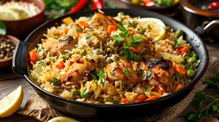 Chicken and vegetable rice is flavorful and rich image