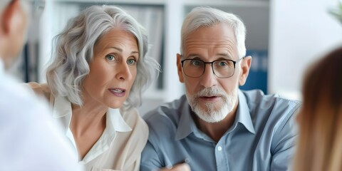 Obraz premium Older couple discussing estate planning with financial advisor for future financial security. Concept Retirement Planning, Financial Advice, Estate Management, Senior Finance, Discussing Future Goals