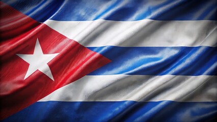 Vibrant red, white, and blue Cuban flag folds and creases up close, rich texture and subtle shading, symbolizing national pride.