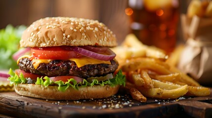 Burger juicy beef burger freshly grilled topped