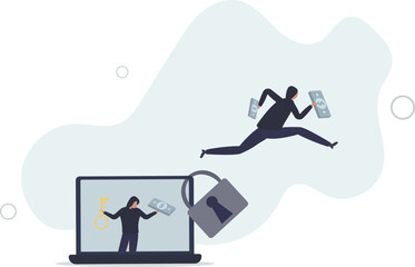 Ransomware computer crime, hacker attack company network ask for money to unlock data via internet concept,.flat design.illustration with people.