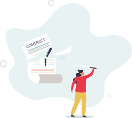 Contract cancellation or agreement terminated, partnership breaking signed business deal, code of conduct mistake concept.flat design.illustration with people.