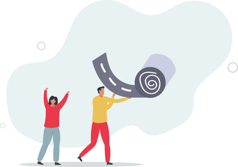 Career path road to success, begin or start new job or career development, leadership to plan for business direction concept.flat design.illustration with people.