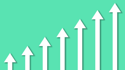 矢印　上向き　上がる　右肩上がり　素材　立体　シンプル　抽象的　増加　アップ　伸びる　好調　成績　業績　学力　価格　物価　値上がり　売上　株価　資産　景気　発展　上達　16:9