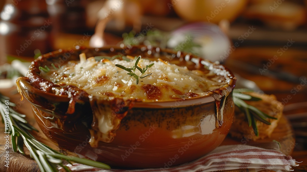 Poster french onion soup is flavorful and rich made