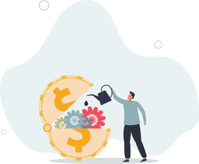 Financial or money liquidity to help economic stimulus, central bank monetary policy to help lubricate economy concept.flat design.illustration with people.