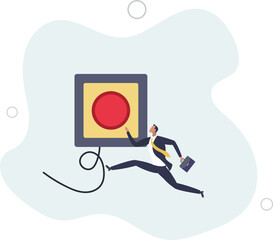 Push button call for emergency help, control or launch rocket, start new business or launch start up company concept.flat design.illustration with people.