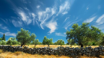 Round olive plantations surrounded by a stone fence image