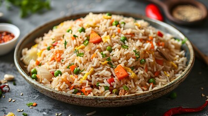 Vegetable fried rice is flavorful and rich cooked image