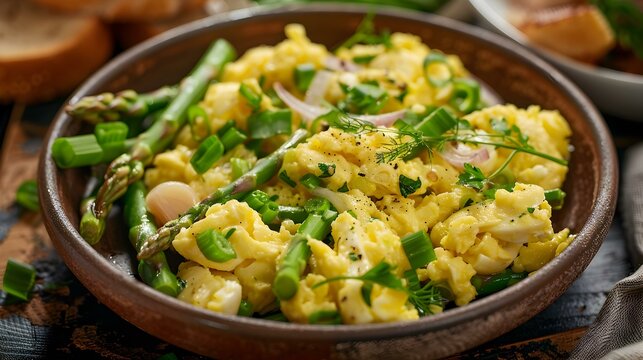 Revueltos de esparragos scrambled eggs with asparagus fried image