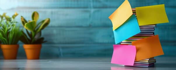 Colorful Post-it Notes Stacked on a Whiteboard, A Visual Reminder for Task Management, Project Planning, and Idea Brainstorming