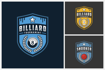 Billiard logo, snooker logo sport design template, snooker team emblem badge, billiard and snooker tournament logo design vector illustration