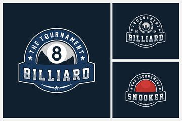 Billiard logo, snooker logo sport design template, snooker team emblem badge, billiard and snooker tournament logo design vector illustration