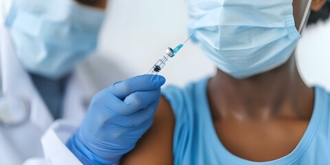 Woman refuses compulsory COVID vaccination doctor attempts to give shot. Concept COVID-19, Vaccination, Compulsory, Resistance, Medical Ethics