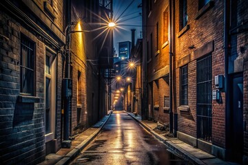 Fototapeta premium empty alley in city at night with street lamp