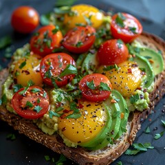 Realistic 4K Keto Toast with Avocado Spread and Cherry Tomatoes