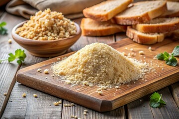 bread crumb pile on cutting board in kitchen