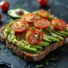 High-Quality Keto Toast with Mashed Avocado and Cherry Tomatoes