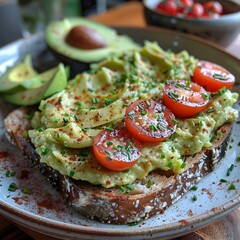 Realistic Ketogenic Toast with Avocado and Tomatoes - Advertising Ready